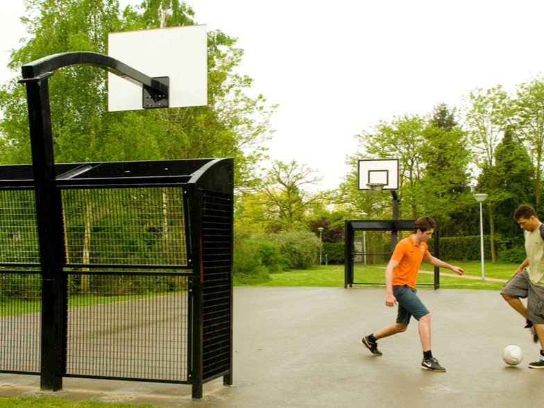 Veld met doel en basket